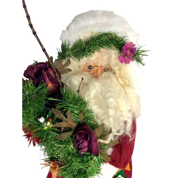 Santa Claus Doll Push Holding Pine Cone Bouquet 27 in Tall Sitting Christmas Dec - Picture 2 of 3
